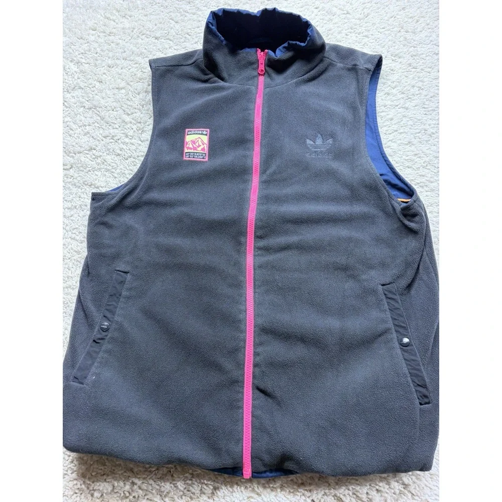 Adidas Originals Reversible Full-Zip Vest Mens M Multicolor Button Snap Pockets